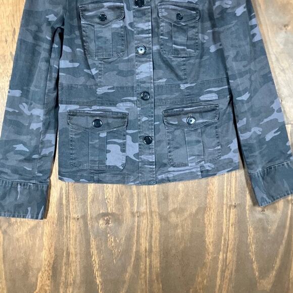 Ann Taylor LOFT Womens Jacket Gray Camouflage Utility Button Up Stretch 6 - Picture 3 of 12